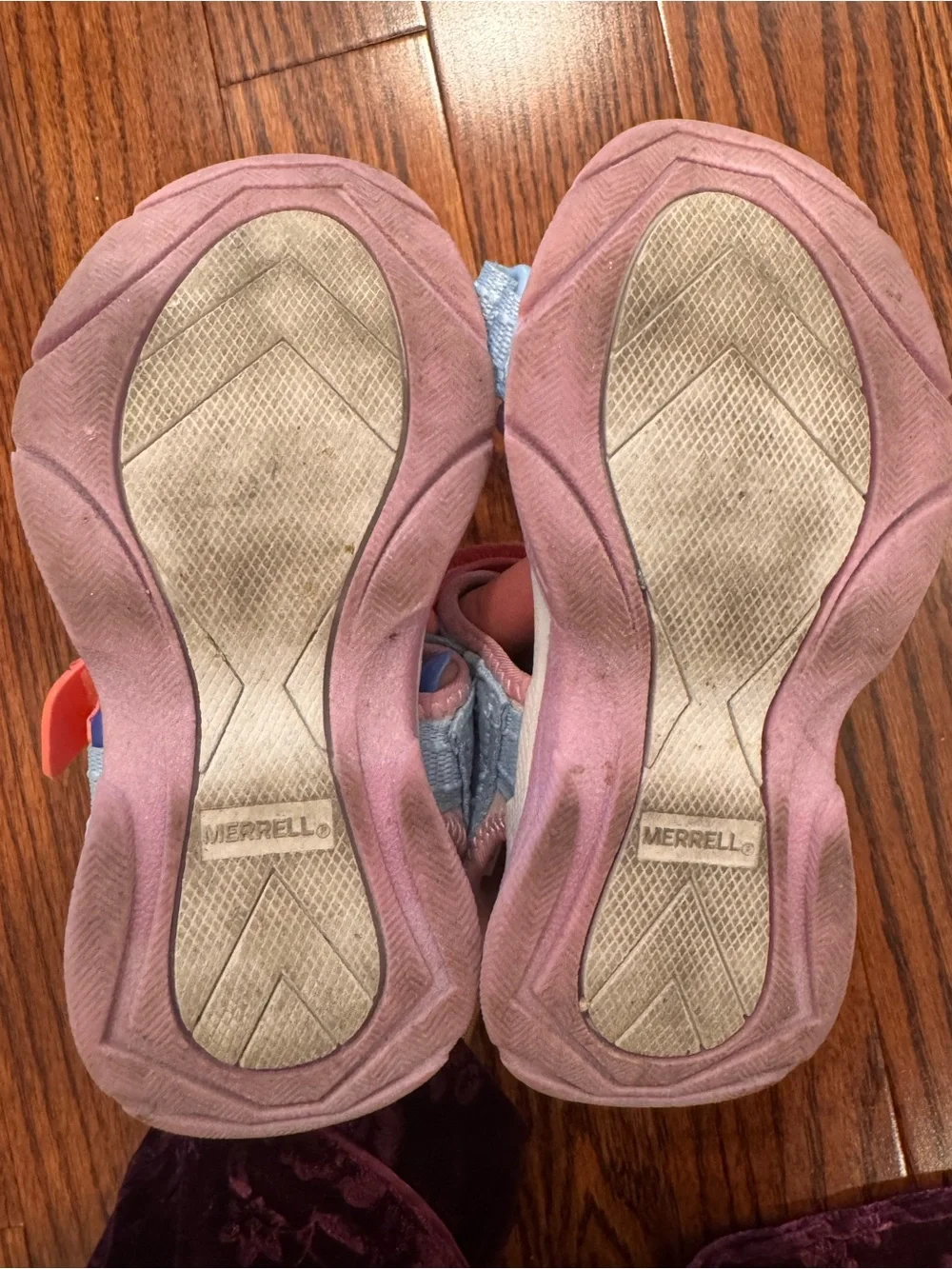 Merrell Coral and Light Blue Kids Hook-and-Loop Sandals